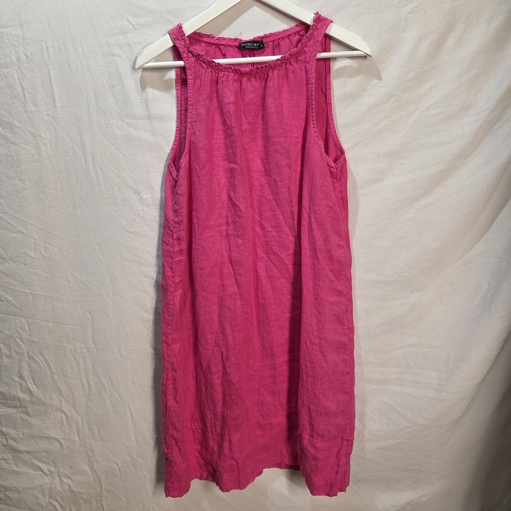 100% Linen Francesca Bettini Bright Pink Casual Summer Shift Dress Size Small